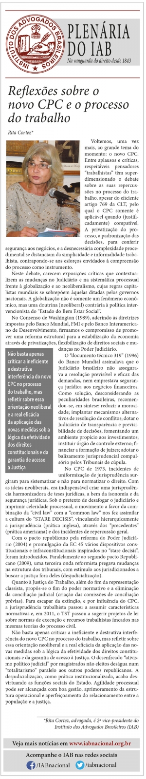 Reflexões sobre o novo CPC e o processo do trabalho - See more at: http://www.iabnacional.org.br/article.php3?id_article=5065#sthash.QVHgeiDH.dpuf