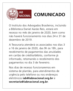 Funcionamento do IAB durante as Festas de Final de Ano e Recesso
