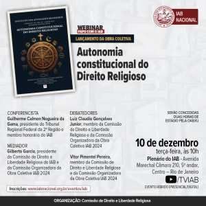 Livro ‘Autonomia constitucional do Direito Religioso’ será lançado no Instituto dos Advogados