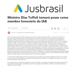 Ministro Dias Toffoli tomará posse como membro honorário do IAB