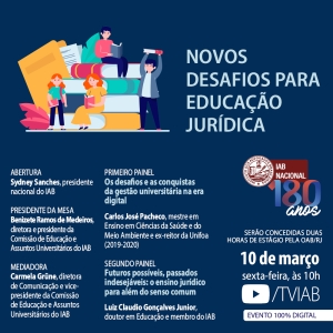 Educação jurídica será tema de evento promovido pelo Instituto dos Advogados