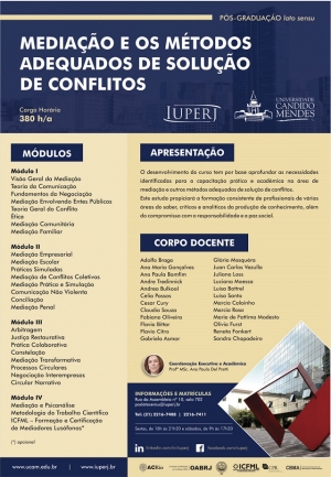 Pós-Gradução lato sensu Mediação e os Métodos Adequados de Solução de Conflitos