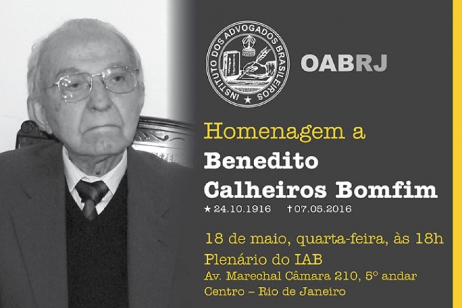 IAB fará sessão solene em homenagem a Benedito Calheiros Bomfim