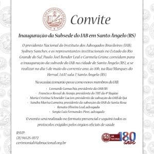 Instituto dos Advogados inaugura subsede em Santo Ângelo (RS) nesta sexta-feira