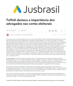 Dias Toffoli destaca a importância dos advogados nas cortes eleitorais