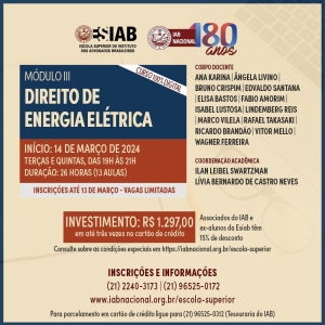 Esiab abre vagas para terceiro módulo do curso Direito de Energia Elétrica