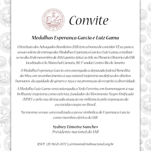 Convite Medalhas Esperança Garcia e Luiz Gama