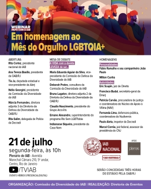 Debate e homenagens a ativistas da causa LGBTQIA+ serão realizados pelo Instituto dos Advogados