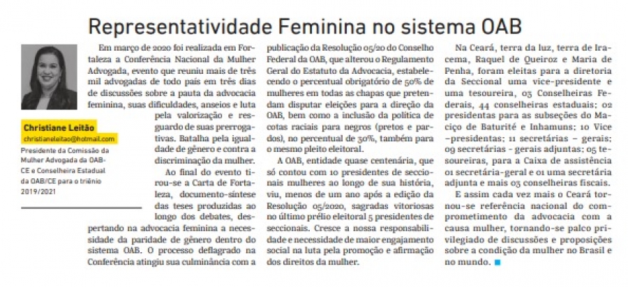 Representatividade Feminina no sistema OAB