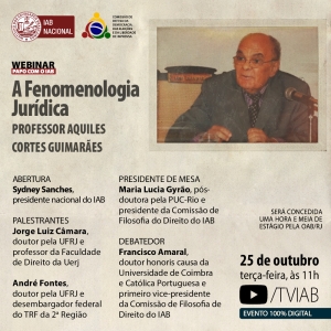 IAB realiza webinar sobre Fenomenologia Jurídica na próxima terça-feira