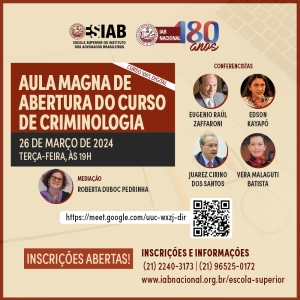 Escola Superior do IAB promove aula gratuita com Eugenio Raúl Zaffaroni sobre criminologia nesta terça-feira