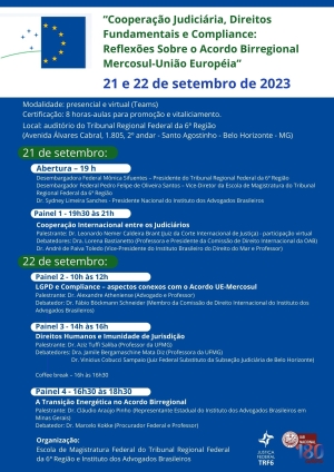 IAB e a Escola da Magistratura do TRF6 convidam para o evento "Acordo Birregional MERCOSUL – União Europeia (UE)"