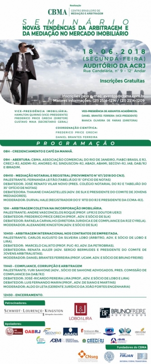 Seminário Novas Tendências da Arbitragem e da Mediação no Mercado Imobiliário