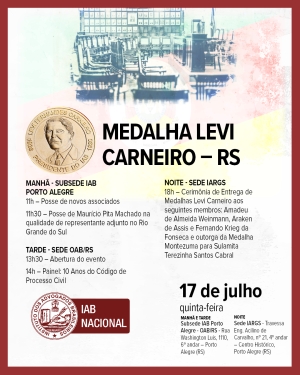 Porto Alegre terá sessão de posses e entrega de medalhas Levi Carneiro e Montezuma pelo IAB