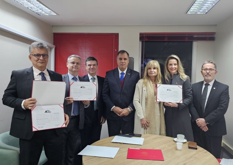 Da esq. para a dir., Raimar Rodrigues Machado, Darci Guimarães Ribeiro, Maurício Pita Machado, Jorge Rubem Folena, Rita Cortez, Kalin Cogo Rodrigues e Paulo Joel Bender Leal